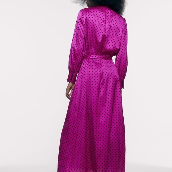 NWT ZARA POLKA DOT FUCHSIA SMALL DATE NIGHT MIDI DRESS - Picture 6 of 8